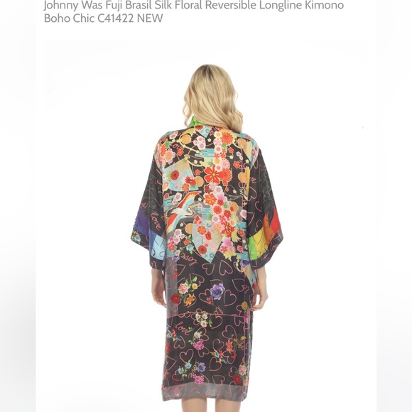 Johnny Was Fugi Brazil Flower Reversible Silk Kamono small  NWOT - Picture 8 of 10